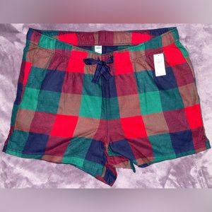 NWT - Old Navy Red/Green Plaid Flannel Pajama Shorts - Size: L Tall